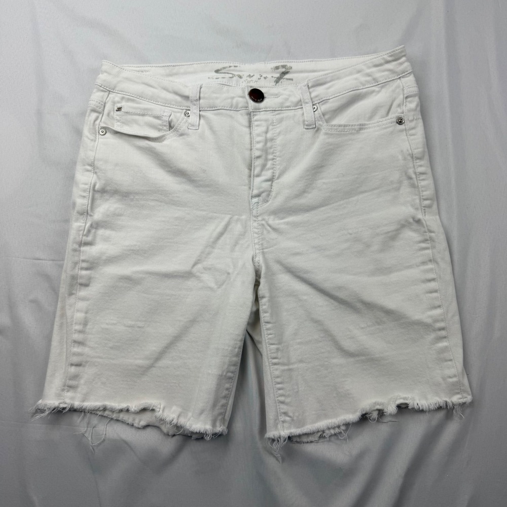 Seven7 Denim Shorts Women 10 White Bermuda‎ Raw Hem MY3329WHC